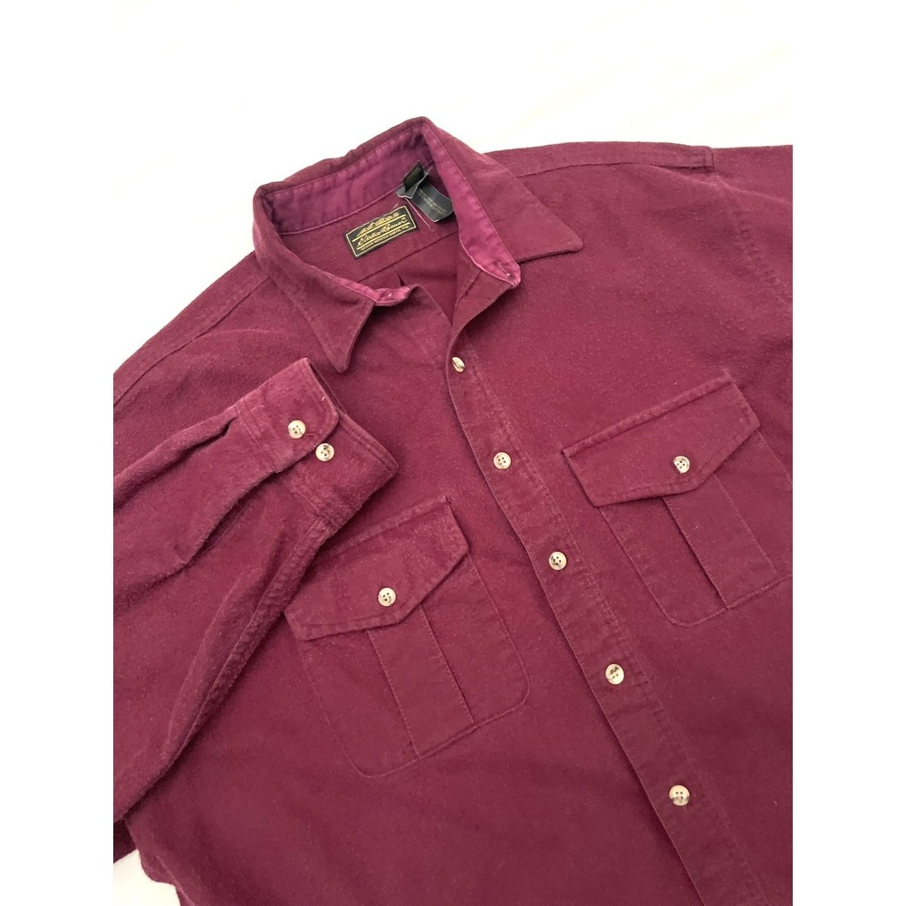 Vintage Eddie Bauer Chamois Shirt XXL Tall Burgundy Flannel Pockets Made in USA
